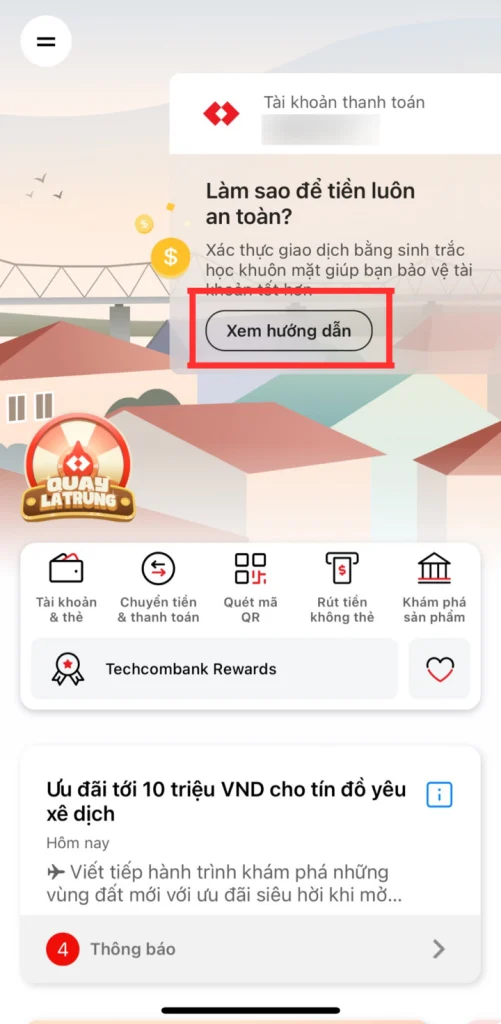 Màn hình ứng dụng Techcombank Mobile