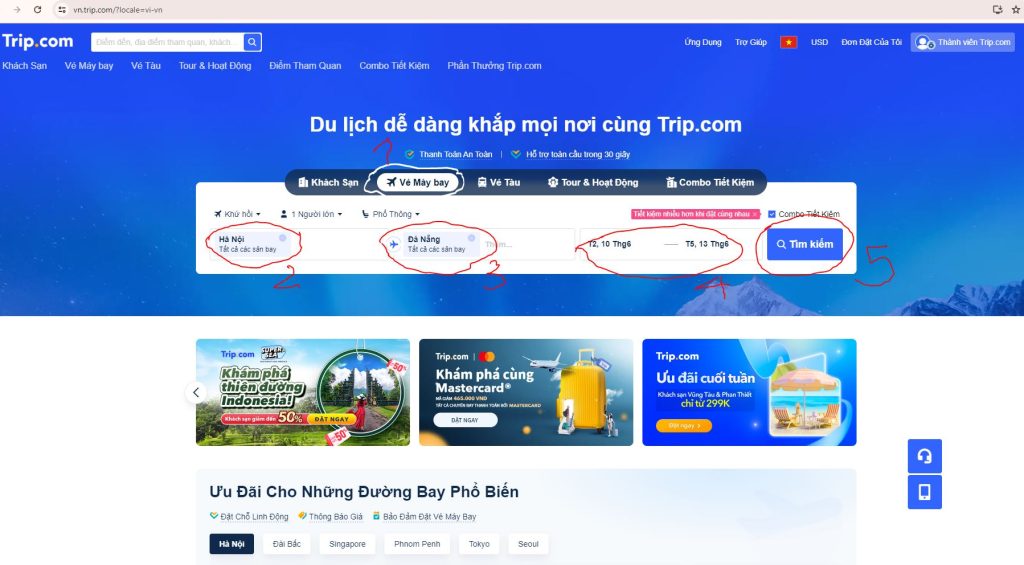 đặt vé máy bay hà nội đà nẵng giá rẻ trip